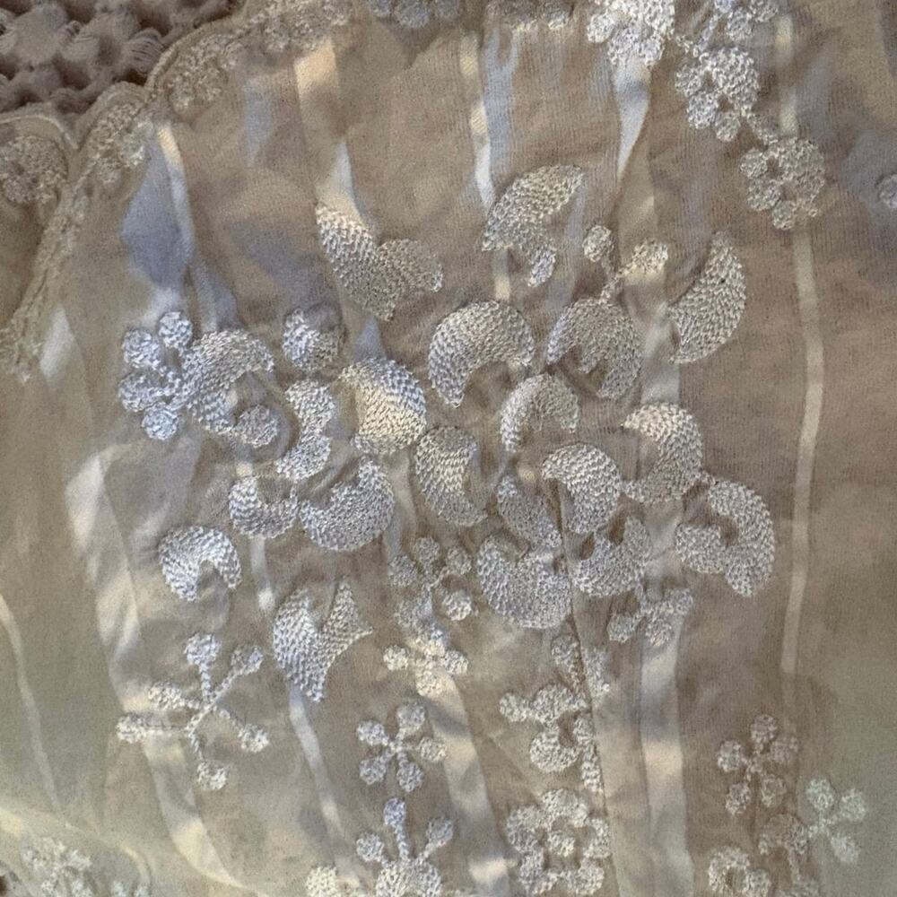 Silk Floral Lace Boho Blouse Cream Embroidered Fairycore Victorian Romantic S - Picture 8 of 12